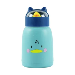 Copo Infantil 350ml Cartoon Interior de Vidro Parede Dupla Isolamento Térmico Azul