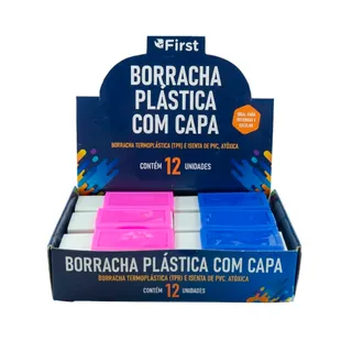 Kit 12 Borrachas Escolares Grandes com Capa Coloridas Pote