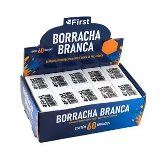 Caixa com 60 Borrachas Escolares Pequenas Macias Brancas
