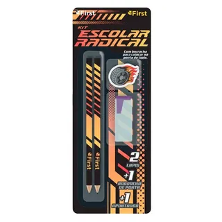 Kit Escolar com 2 Lápis, Apontador e Borracha Carros Racing