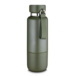 Garrafa em Inox Porta Comprimidos Parede Dupla 500ml Com Copo Verde