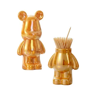 Porta Palitos de Dente Paliteiro em Forma de Urso Dourado
