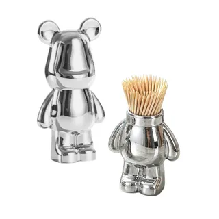 Porta Palitos de Dente Paliteiro em Forma de Urso Prateado