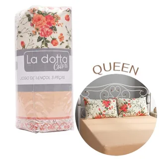 Jogo de Lençol 3 Peças Queen 100% Algodão Alta Qualidade Rosas - La Dotta