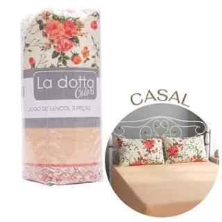 Jogo de Lençol 3 Peças Casal 100% Algodão Alta Qualidade Rosas - La Dotta