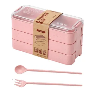 Marmita 3 Compartimentos c/ Talheres Kamibox Prática Fit Rosa