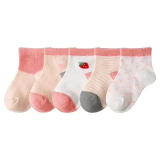 Meias Listradas Respiráveis 5 Pares Infantis Morango Rosa M (1-3 anos) (Venda Exclusiva)