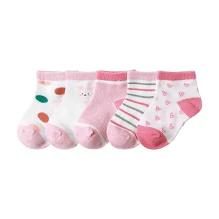 Meias Listradas Respiráveis 5 Pares Infantis Coelho Rosa S (0-1 ano) (Venda Exclusiva)