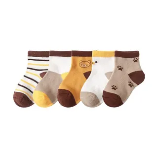 Meias Listradas Respiráveis 5 Pares Infantis Urso Marrom M (1-3 anos) (Venda Exclusiva)