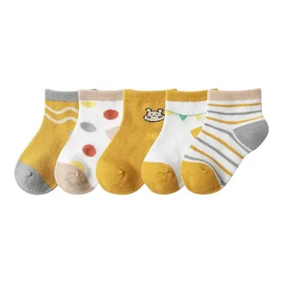 Meias Listradas Respiráveis 5 Pares Infantis Rato Amarelo Gengibre S (0-1 ano) (Venda Exclusiva)