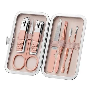 Conjunto de Manicure de Aço Inoxidável Rosa de 7 Peças