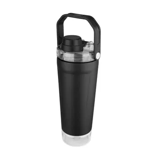 Garrafa Térmica Inox 700ml Parede Dupla Reservatório p/ Suplemento Preta