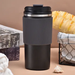 Copo Café Portátil Silicone Isolamento Aço Inox Preto 450ml (Venda Exclusiva)