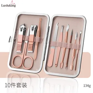 Conjunto de Manicure de Aço Inoxidável Rosa de 10 Peças
