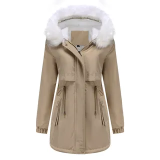 Casaco Quente de Inverno Feminino com Manga Longa - Cáqui / XXL