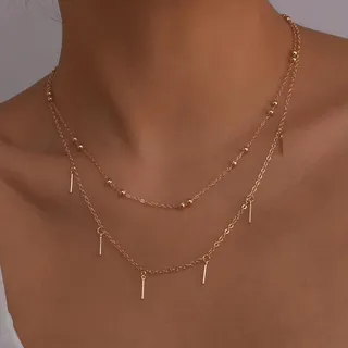 Colar de Dupla Camada de Liga com Estilo Minimalista e Legal - Ouro