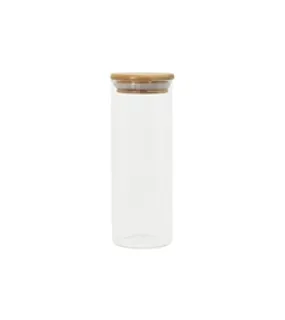 Pote 450Ml De Vidro Com Tampa De Bambu Circular Mantimento - Oikos