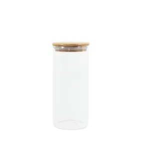 Pote 800Ml De Vidro Com Tampa De Bambu Circular Mantimento - Oikos
