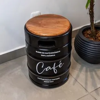 Banco Barril de Café Tampo Madeira Decoração Criativa Externa