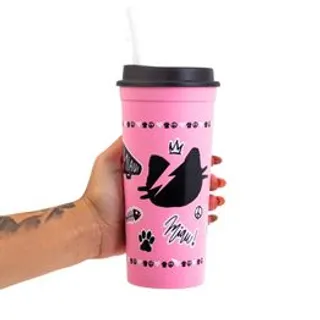 Copo Canudo Slim 650ml - Gatinha Sticker