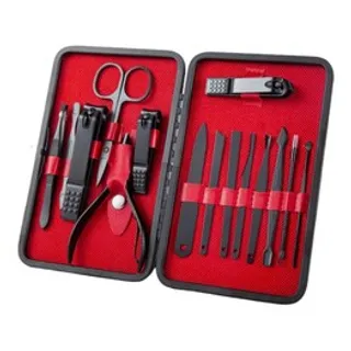 Conjunto de Manicure de Aço Inoxidável Vermelho de 15 Peças